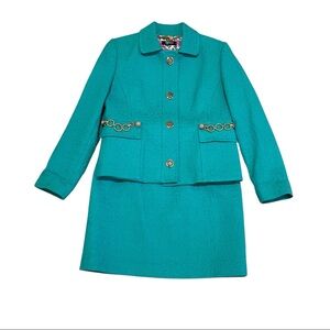 VDP Women’s Suit Jacket 46 & Skirt 44 Blue Green Gold Embellishments